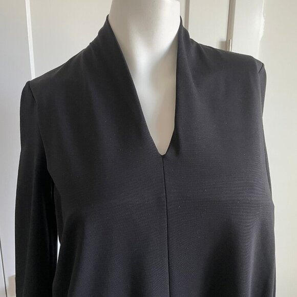 COS Minimalist Contemporary LS VNeck Lyocell Nylon Blend A Line Dress Black XS - Picture 6 of 13